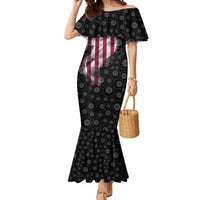 American Flag Bowling Ball and Pins Graphic Mermaid Dress with Black Patterned Background and Custom Team Name Design - Wonder Print Shop
