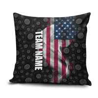 American Flag Bowling Ball and Pins Graphic Pillow Cover with Black Patterned Background and Custom Team Name Design - Wonder Print Shop