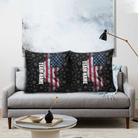 American Flag Bowling Ball and Pins Graphic Pillow Cover with Black Patterned Background and Custom Team Name Design - Wonder Print Shop