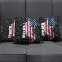 American Flag Bowling Ball and Pins Graphic Pillow Cover with Black Patterned Background and Custom Team Name Design - Wonder Print Shop