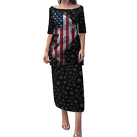 American Flag Bowling Ball and Pins Graphic Puletasi with Black Patterned Background and Custom Team Name Design - Wonder Print Shop