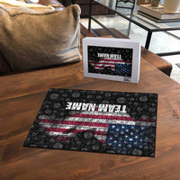 American Flag Bowling Ball and Pins Graphic Puzzle with Black Patterned Background and Custom Team Name Design - Wonder Print Shop