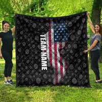 American Flag Bowling Ball and Pins Graphic Quilt with Black Patterned Background and Custom Team Name Design - Wonder Print Shop