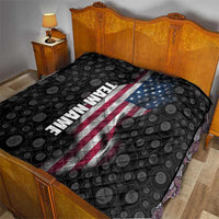 American Flag Bowling Ball and Pins Graphic Quilt with Black Patterned Background and Custom Team Name Design - Wonder Print Shop
