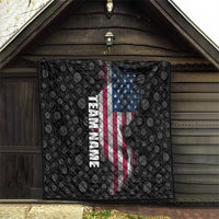 American Flag Bowling Ball and Pins Graphic Quilt with Black Patterned Background and Custom Team Name Design - Wonder Print Shop