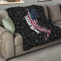 American Flag Bowling Ball and Pins Graphic Quilt with Black Patterned Background and Custom Team Name Design - Wonder Print Shop