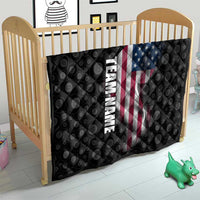 American Flag Bowling Ball and Pins Graphic Quilt with Black Patterned Background and Custom Team Name Design - Wonder Print Shop