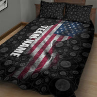 American Flag Bowling Ball and Pins Graphic Quilt Bed Set with Black Patterned Background and Custom Team Name Design - Wonder Print Shop