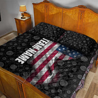 American Flag Bowling Ball and Pins Graphic Quilt Bed Set with Black Patterned Background and Custom Team Name Design - Wonder Print Shop