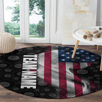 American Flag Bowling Ball and Pins Graphic Round Carpet with Black Patterned Background and Custom Team Name Design - Wonder Print Shop