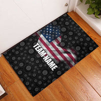 American Flag Bowling Ball and Pins Graphic Rubber Doormat with Black Patterned Background and Custom Team Name Design - Wonder Print Shop