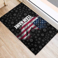 American Flag Bowling Ball and Pins Graphic Rubber Doormat with Black Patterned Background and Custom Team Name Design - Wonder Print Shop
