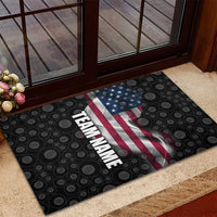 American Flag Bowling Ball and Pins Graphic Rubber Doormat with Black Patterned Background and Custom Team Name Design - Wonder Print Shop
