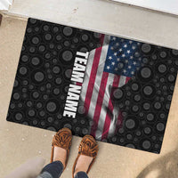 American Flag Bowling Ball and Pins Graphic Rubber Doormat with Black Patterned Background and Custom Team Name Design - Wonder Print Shop