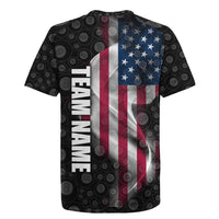 American Flag Bowling Ball and Pins Graphic Rugby Jersey with Black Patterned Background and Custom Team Name Design - Wonder Print Shop