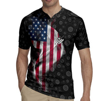 American Flag Bowling Ball and Pins Graphic Rugby Jersey with Black Patterned Background and Custom Team Name Design - Wonder Print Shop