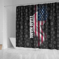American Flag Bowling Ball and Pins Graphic Shower Curtain with Black Patterned Background and Custom Team Name Design - Wonder Print Shop