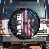 American Flag Bowling Ball and Pins Graphic Spare Tire Cover with Black Patterned Background and Custom Team Name Design - Wonder Print Shop