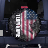 American Flag Bowling Ball and Pins Graphic Spare Tire Cover with Black Patterned Background and Custom Team Name Design - Wonder Print Shop