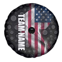 American Flag Bowling Ball and Pins Graphic Spare Tire Cover with Black Patterned Background and Custom Team Name Design - Wonder Print Shop