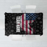 American Flag Bowling Ball and Pins Graphic Tablecloth with Black Patterned Background and Custom Team Name Design - Wonder Print Shop