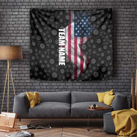 American Flag Bowling Ball and Pins Graphic Tapestry with Black Patterned Background and Custom Team Name Design - Wonder Print Shop