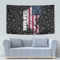 American Flag Bowling Ball and Pins Graphic Tapestry with Black Patterned Background and Custom Team Name Design - Wonder Print Shop