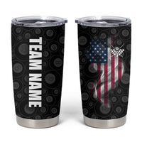 American Flag Bowling Ball and Pins Graphic Tumbler Cup with Black Patterned Background and Custom Team Name Design - Wonder Print Shop