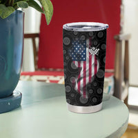 American Flag Bowling Ball and Pins Graphic Tumbler Cup with Black Patterned Background and Custom Team Name Design - Wonder Print Shop