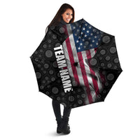 American Flag Bowling Ball and Pins Graphic Umbrella with Black Patterned Background and Custom Team Name Design - Wonder Print Shop