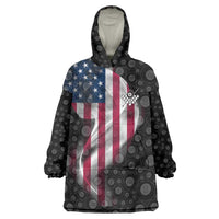 American Flag Bowling Ball and Pins Graphic Wearable Blanket Hoodie with Black Patterned Background and Custom Team Name Design - Wonder Print Shop
