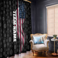 American Flag Bowling Ball and Pins Graphic Window Curtain with Black Patterned Background and Custom Team Name Design - Wonder Print Shop