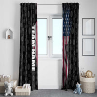 American Flag Bowling Ball and Pins Graphic Window Curtain with Black Patterned Background and Custom Team Name Design - Wonder Print Shop