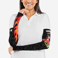 Flaming Bowling Ball Arm Sleeves with Strike Explosion and Funny Quote Graphic on Bowling - Wonder Print Shop