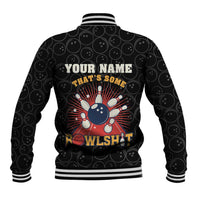 Flaming Bowling Ball Baseball Jacket with Strike Explosion and Funny Quote Graphic on Bowling - Wonder Print Shop