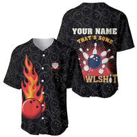 Flaming Bowling Ball Baseball Jersey with Strike Explosion and Funny Quote Graphic on Bowling - Wonder Print Shop