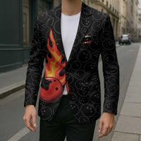 Flaming Bowling Ball Blazer with Strike Explosion and Funny Quote Graphic on Bowling - Wonder Print Shop