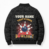 Flaming Bowling Ball Bomber Puffer Jacket with Strike Explosion and Funny Quote Graphic on Bowling - Wonder Print Shop