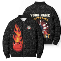 Flaming Bowling Ball Bomber Puffer Jacket with Strike Explosion and Funny Quote Graphic on Bowling - Wonder Print Shop