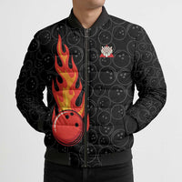 Flaming Bowling Ball Bomber Puffer Jacket with Strike Explosion and Funny Quote Graphic on Bowling - Wonder Print Shop