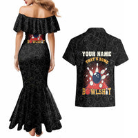 Flaming Bowling Ball Couples Matching Mermaid Dress and Hawaiian Shirt with Strike Explosion and Funny Quote Graphic on Bowling - Wonder Print Shop