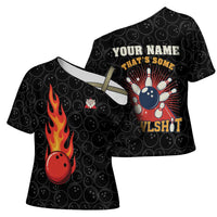 Flaming Bowling Ball Cross Shoulder Shirt with Strike Explosion and Funny Quote Graphic on Bowling - Wonder Print Shop