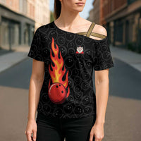 Flaming Bowling Ball Cross Shoulder Shirt with Strike Explosion and Funny Quote Graphic on Bowling - Wonder Print Shop