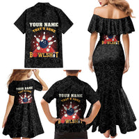Flaming Bowling Ball Family Matching Mermaid Dress and Hawaiian Shirt with Strike Explosion and Funny Quote Graphic on Bowling - Wonder Print Shop