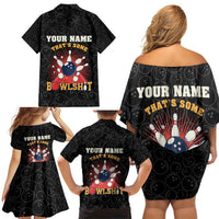 Flaming Bowling Ball Family Matching Off Shoulder Short Dress and Hawaiian Shirt with Strike Explosion and Funny Quote Graphic on Bowling - Wonder Print Shop