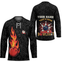 Flaming Bowling Ball Hockey Jersey with Strike Explosion and Funny Quote Graphic on Bowling - Wonder Print Shop