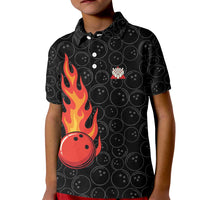 Flaming Bowling Ball Kid Polo Shirt with Strike Explosion and Funny Quote Graphic on Bowling - Wonder Print Shop