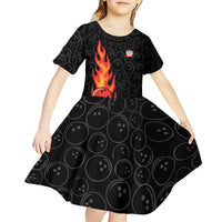 Flaming Bowling Ball Kid Short Sleeve Dress with Strike Explosion and Funny Quote Graphic on Bowling - Wonder Print Shop