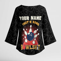 Flaming Bowling Ball Kimono Sleeve Blouse with Strike Explosion and Funny Quote Graphic on Bowling - Wonder Print Shop