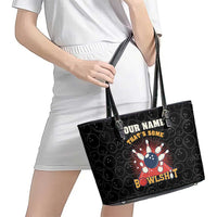 Flaming Bowling Ball Leather Tote Bag with Strike Explosion and Funny Quote Graphic on Bowling - Wonder Print Shop